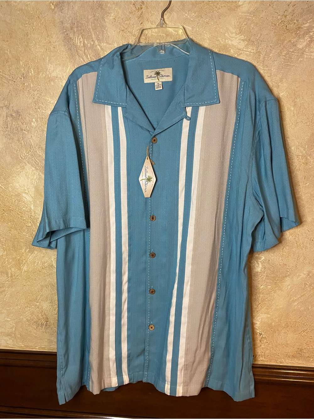 Island Shores Blue White Striped Button Down Shirt - Mens XL - NWT Hawaiian
